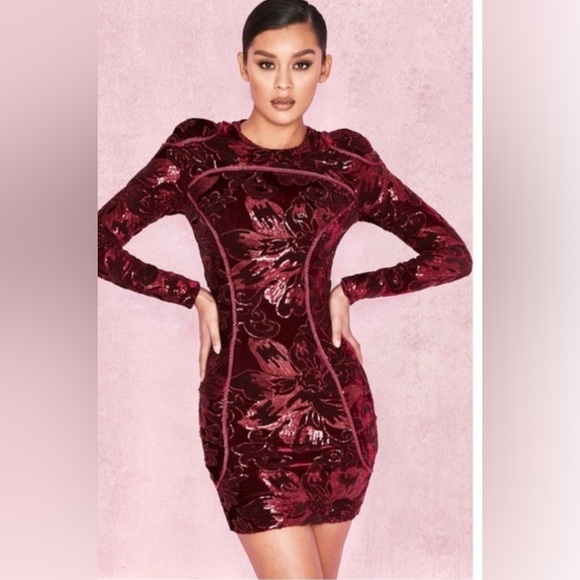 House of CB burgundy velvet and sequin dress - Picture 3 of 5